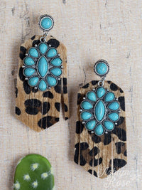 Turquoise Stone Flower Earrings