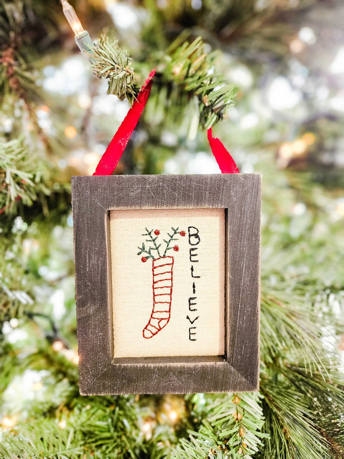 Believe Framed Stitch Ornament
