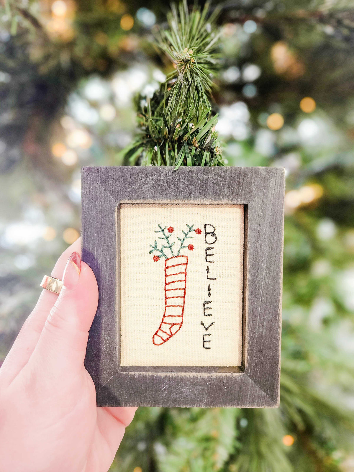 Believe Framed Stitch Ornament
