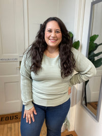 Soft Sage Striped Long Sleeve Top