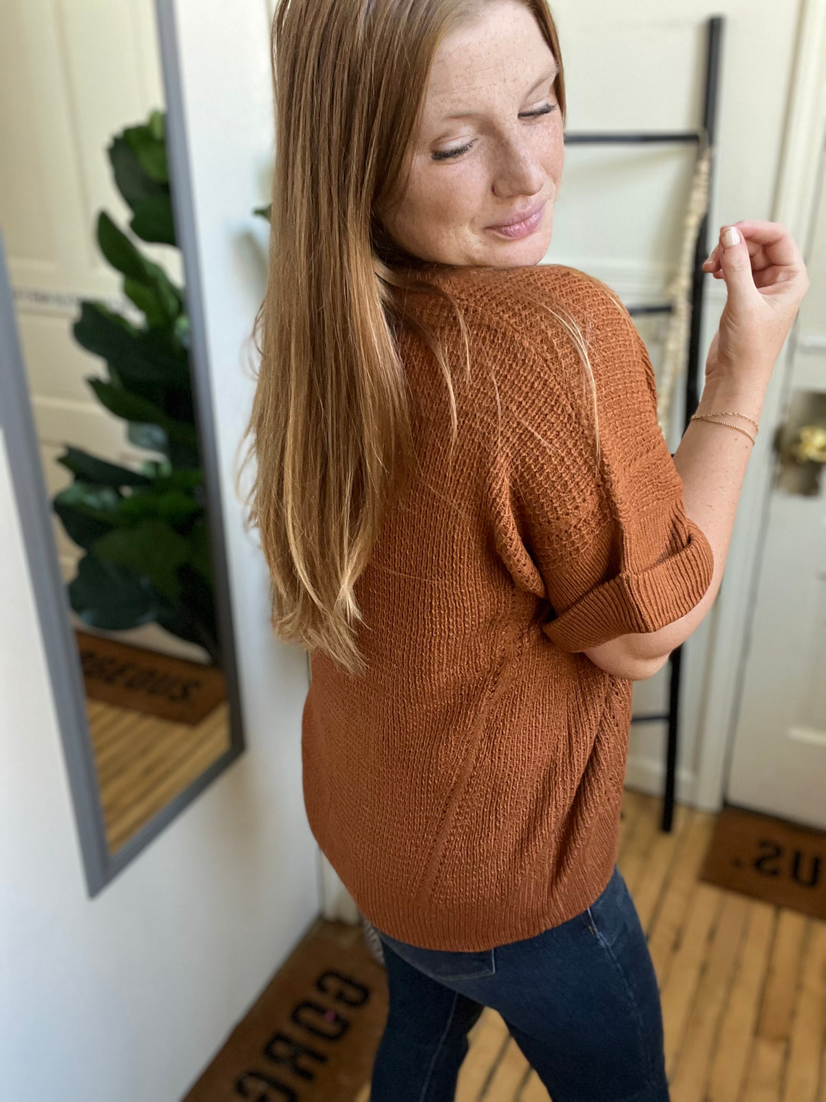 Rust Waffle Sweater