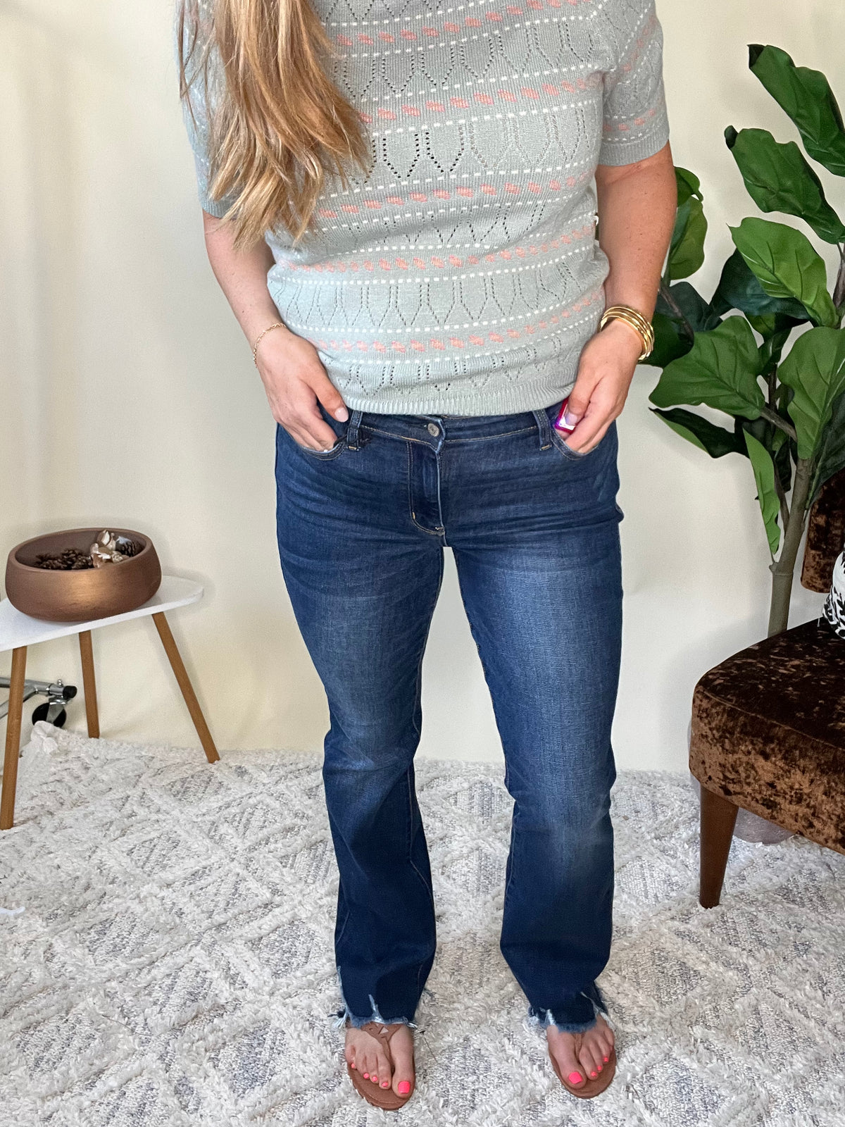 JB Dark Wash Frayed Bottom Jeans