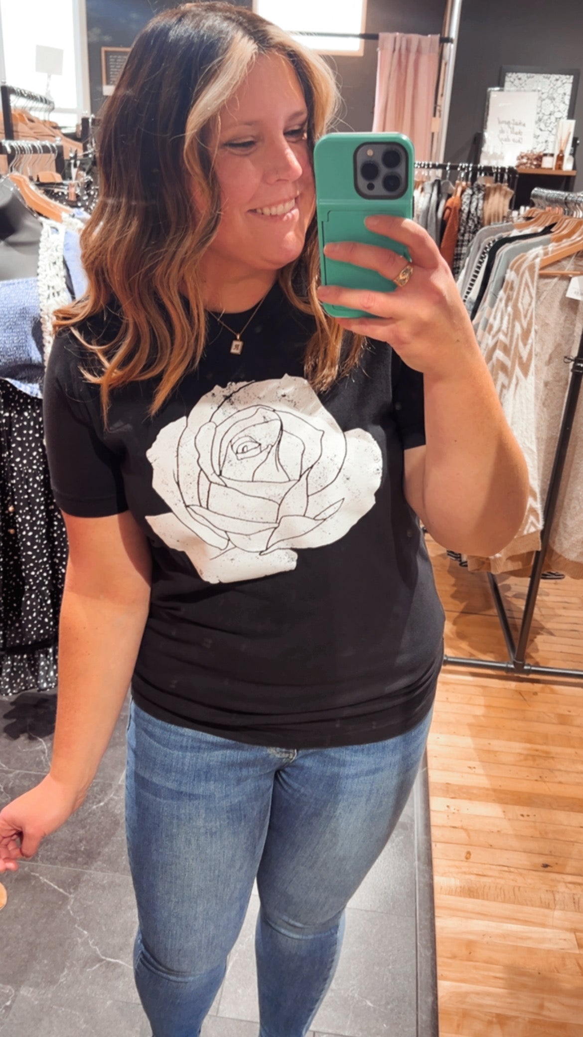 Rose Flower Graphic Tee - Black