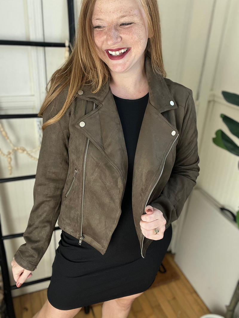 Audrey Olive Moto Suede Jacket
