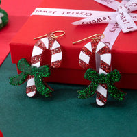 Glitter Candy Cane Dangle Earrings