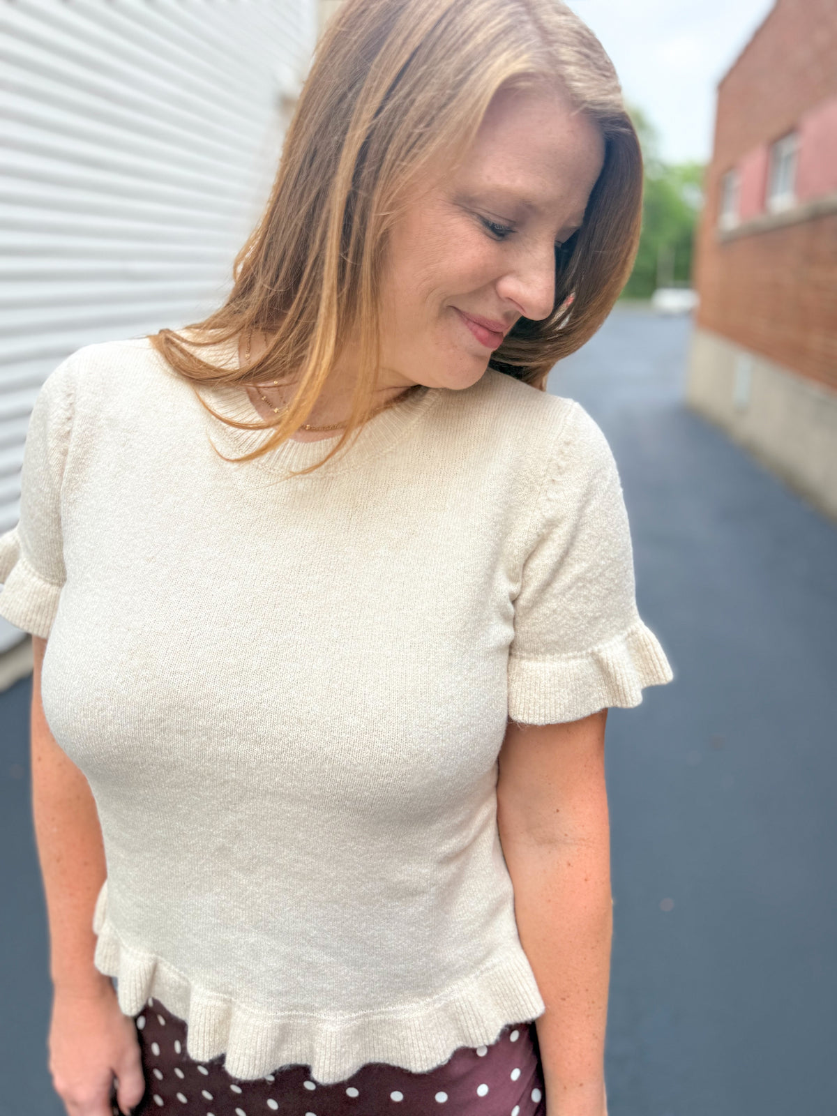 Ruffled Cream Short Sleeve Top