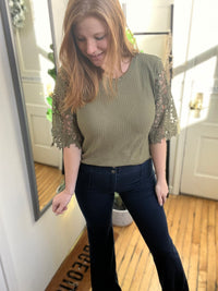 Lace Sleeve Olive Top
