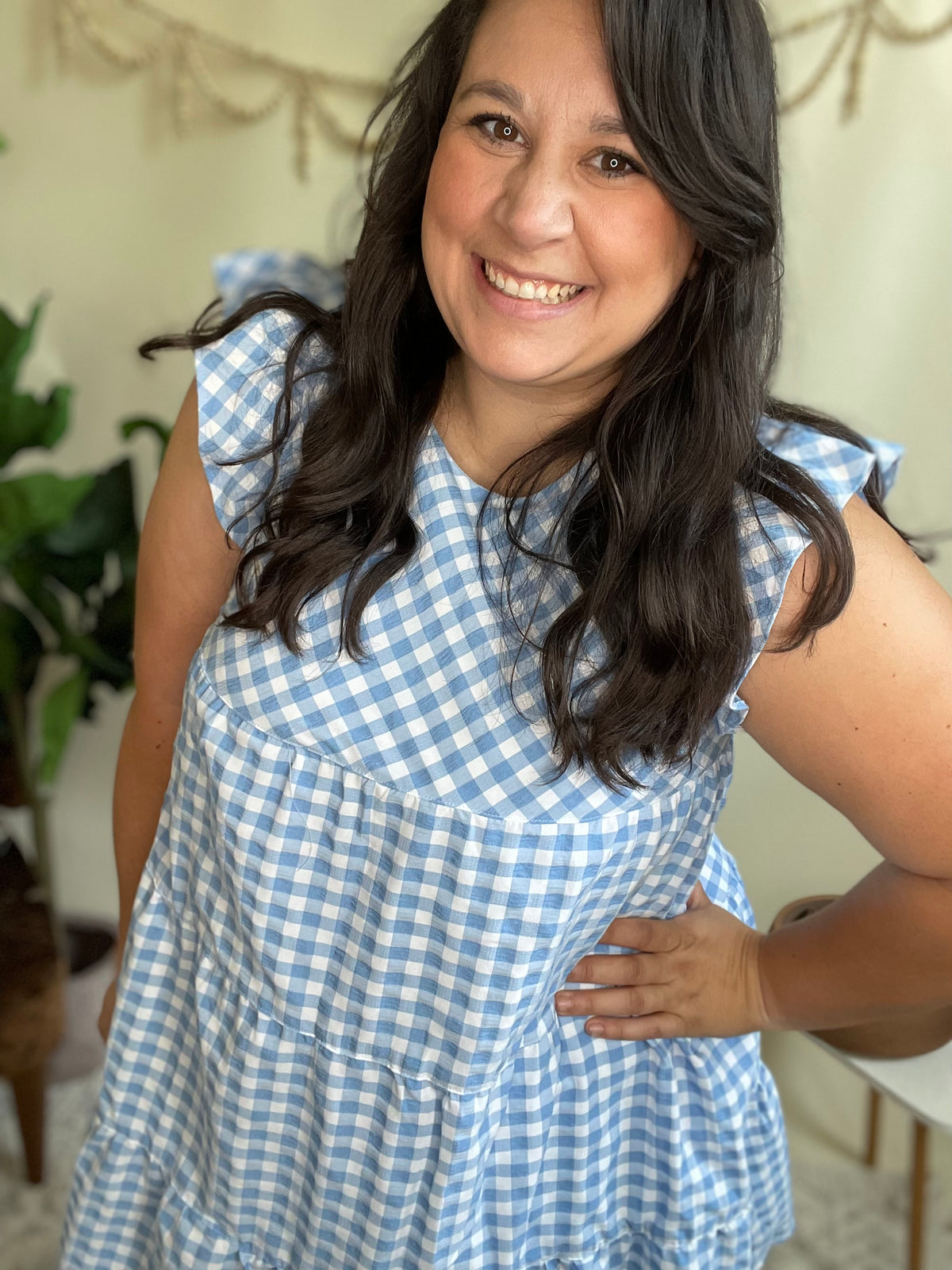 Spring Blue Gingham Ruffle Dress