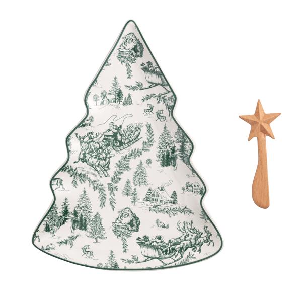 Green Toile Tree Platter