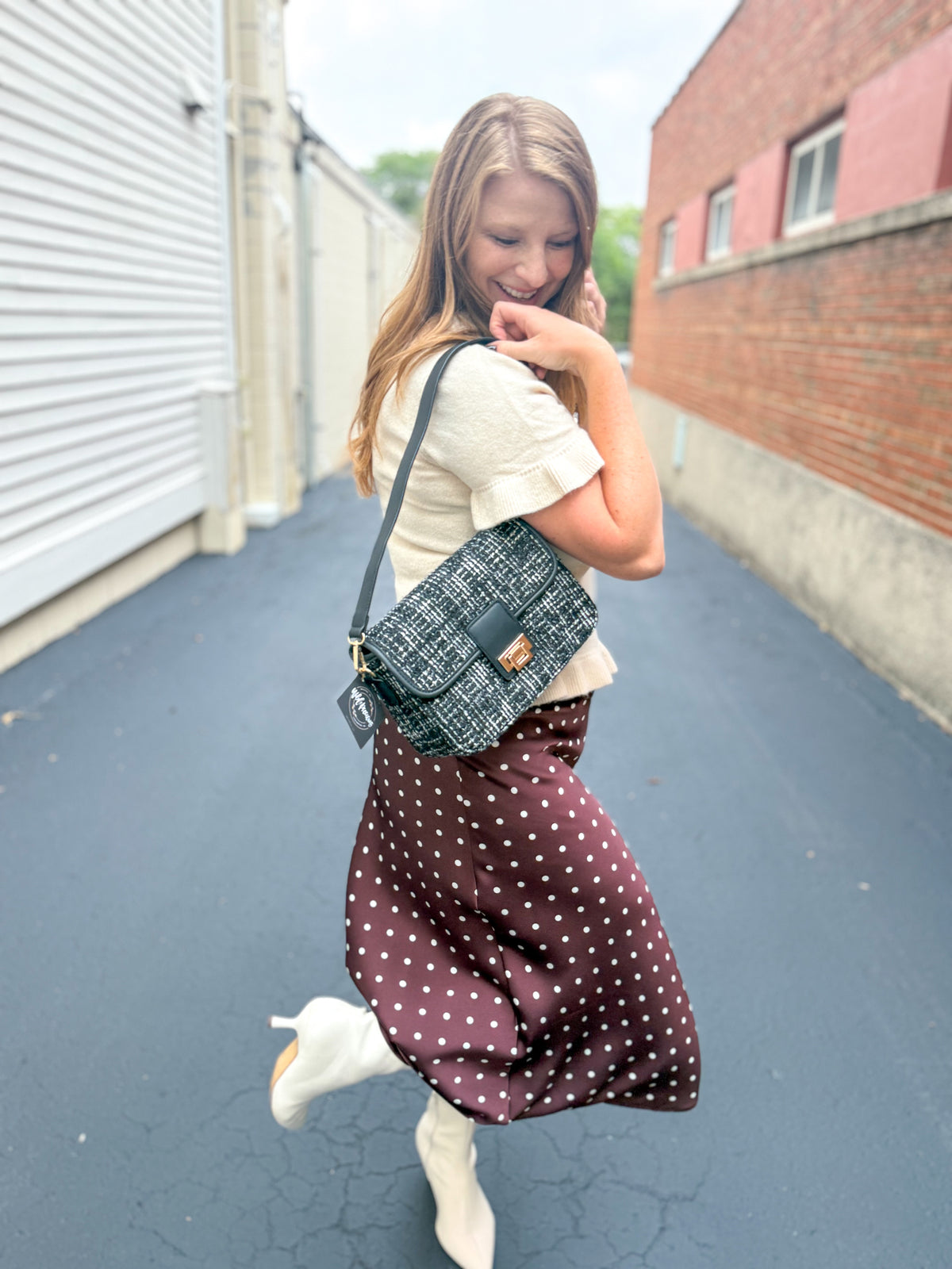 Elodie Tweed Gold Accent Crossbody