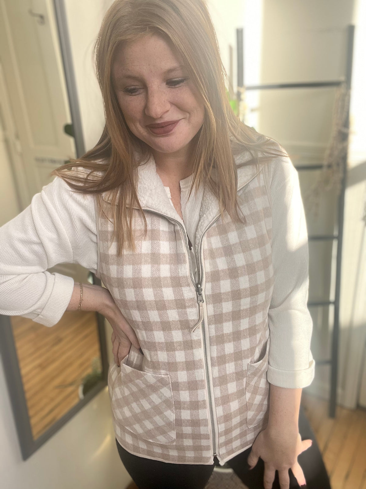 Taupe Checkered Vest