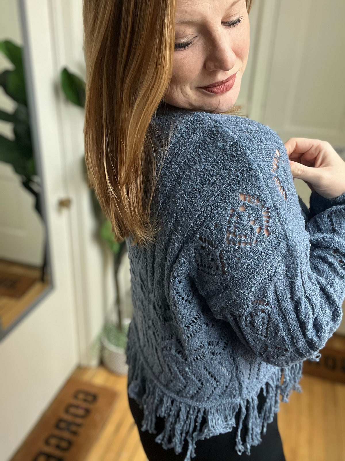 Dusty Blue Soft Tassel Sweater