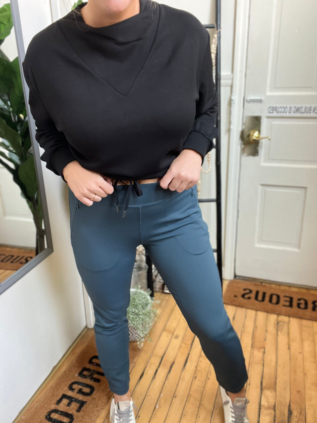Teal Ribbed Tapered Pants