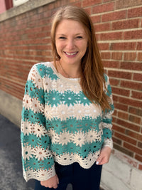 Sage Flower Crochet Knit Top