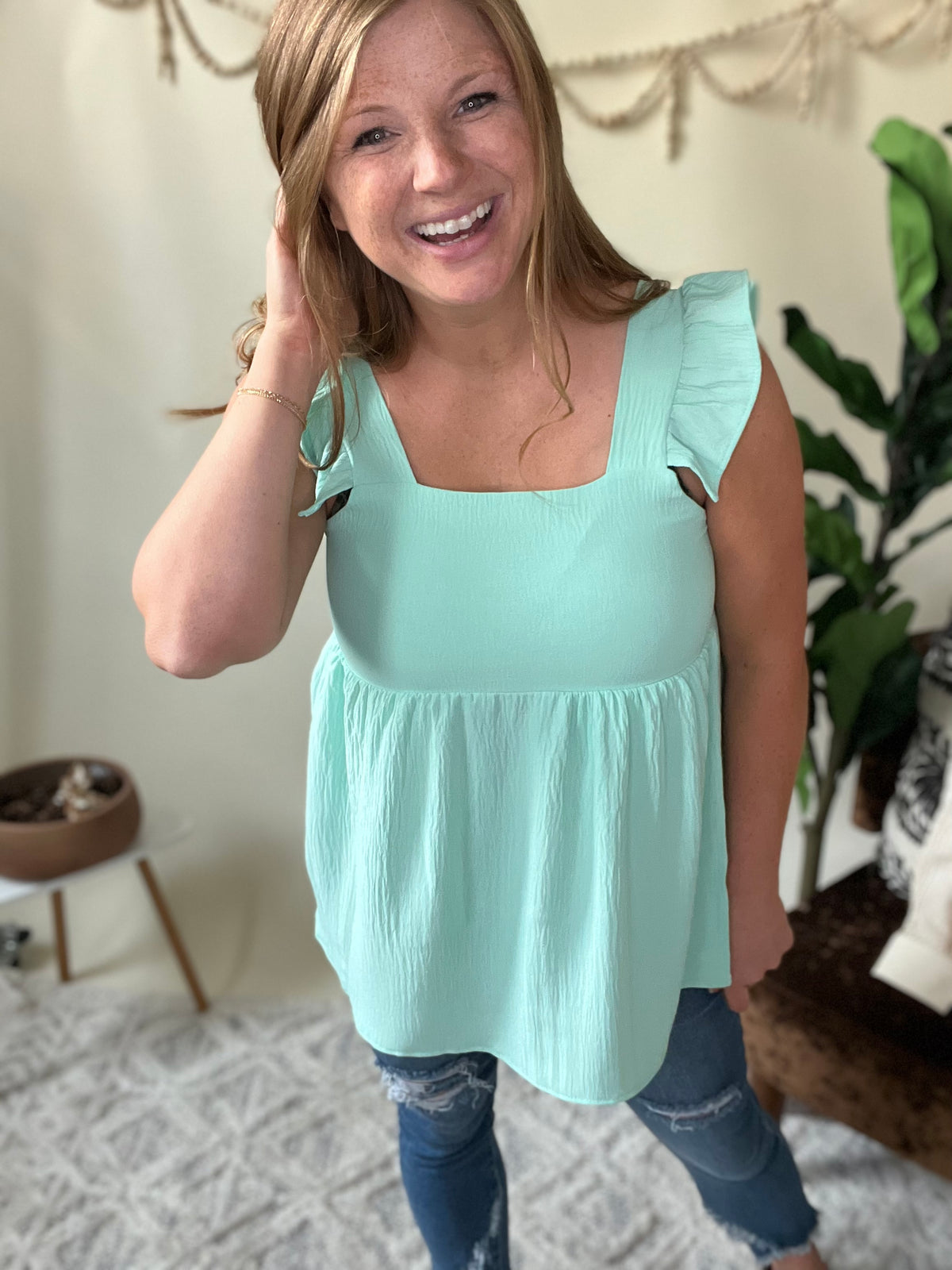 Sea Breeze Ruffle Babydoll Tank