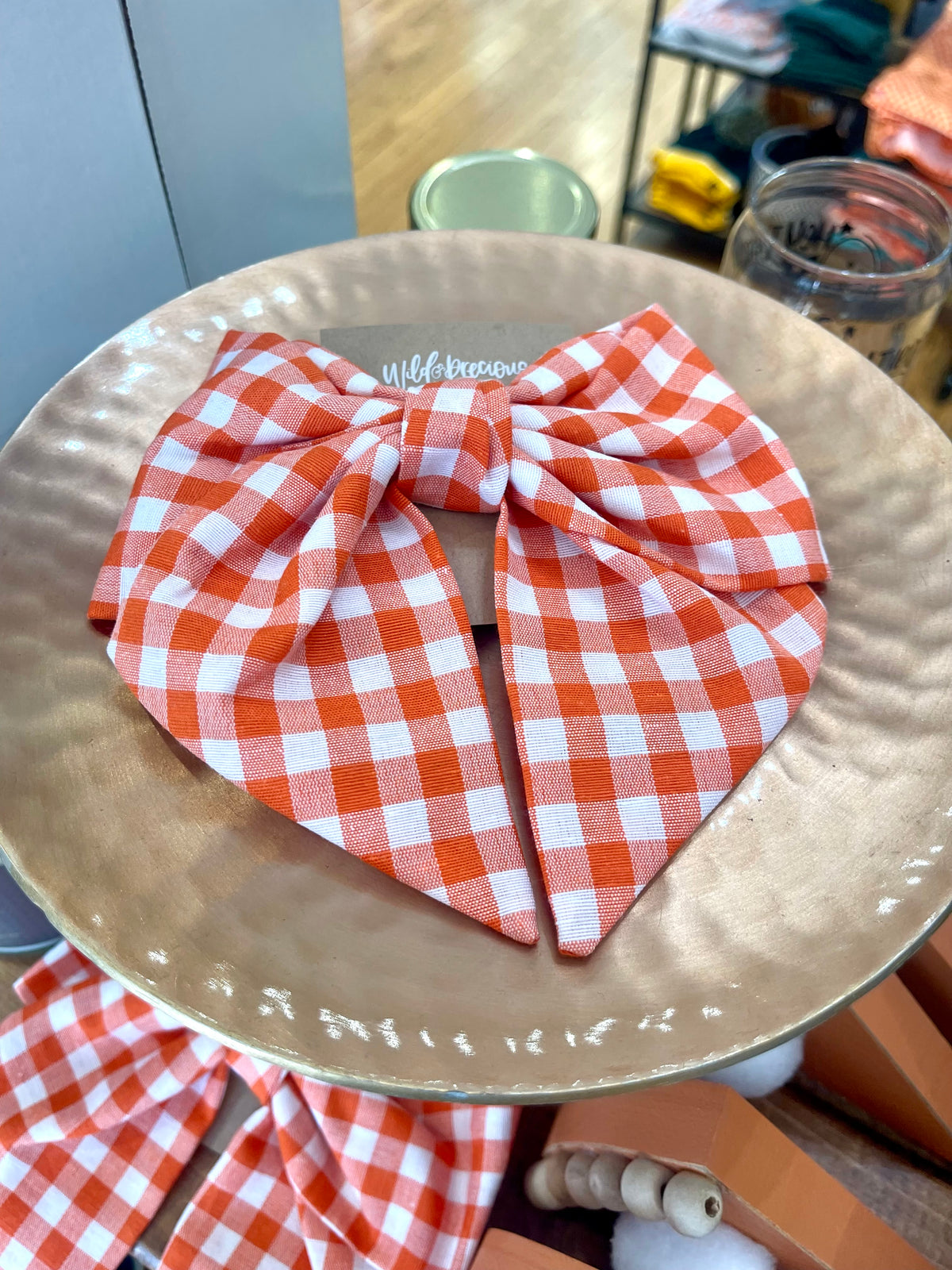 Orange Plaid Hair Bow