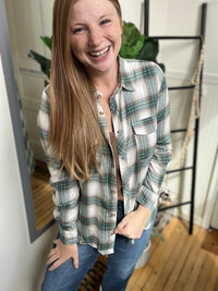 Soft Fern Button Up Plaid Top