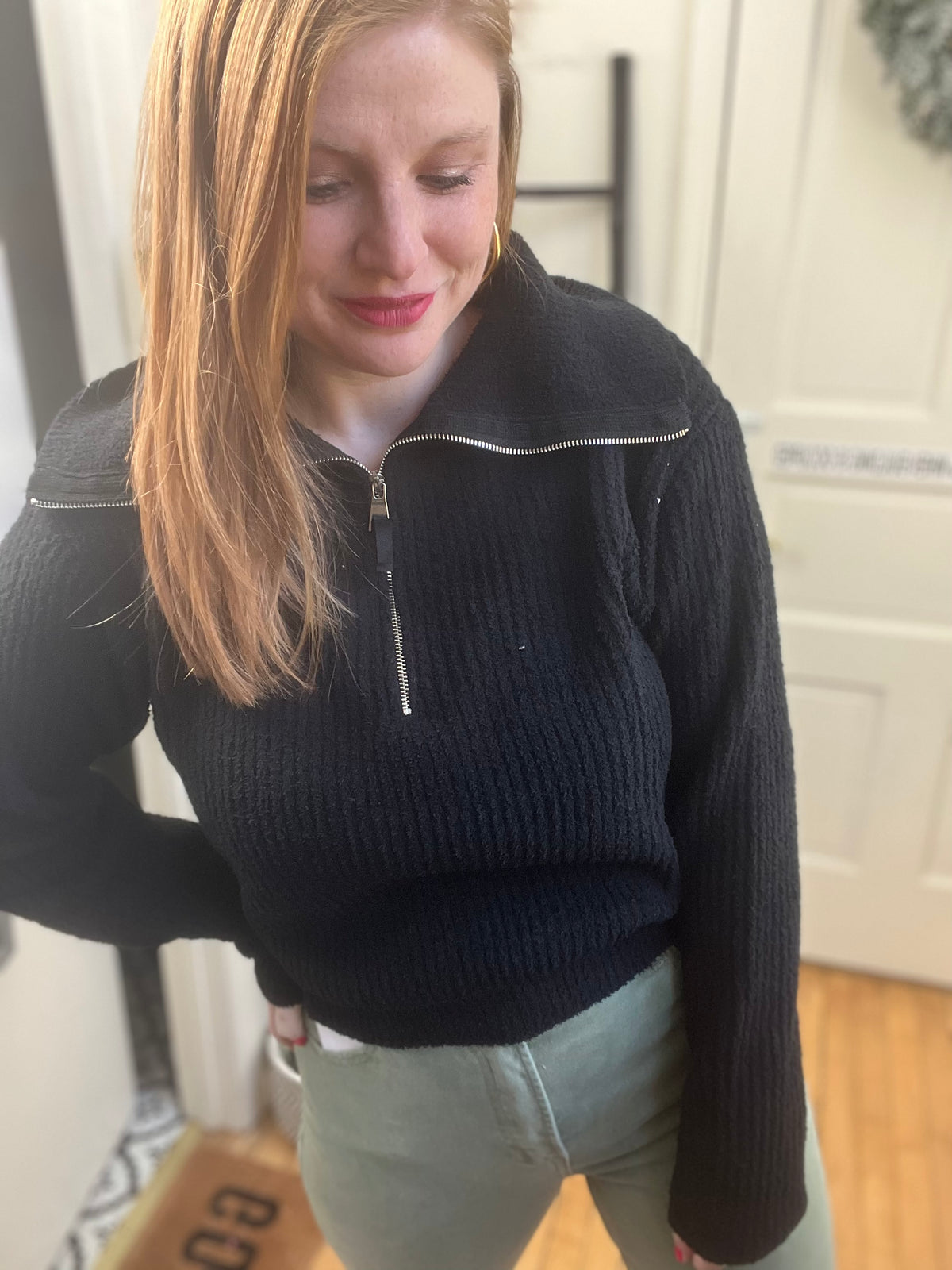 Plush Black Half Zip Pullover