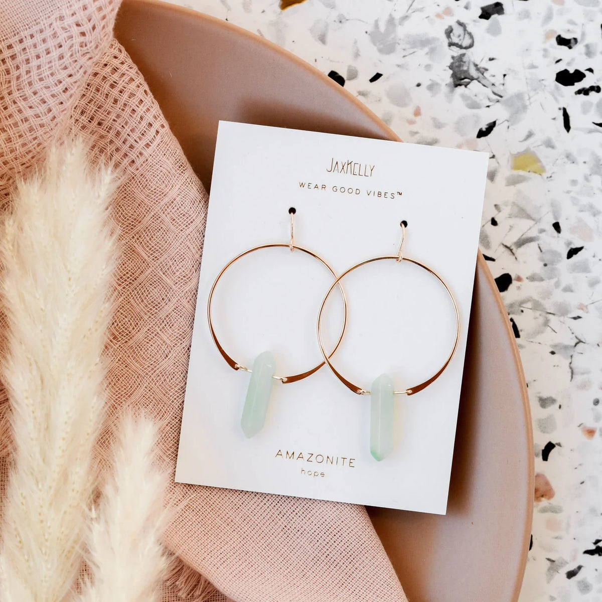 Amazonite Hoops - Gold Earrings