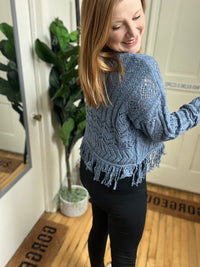 Dusty Blue Soft Tassel Sweater