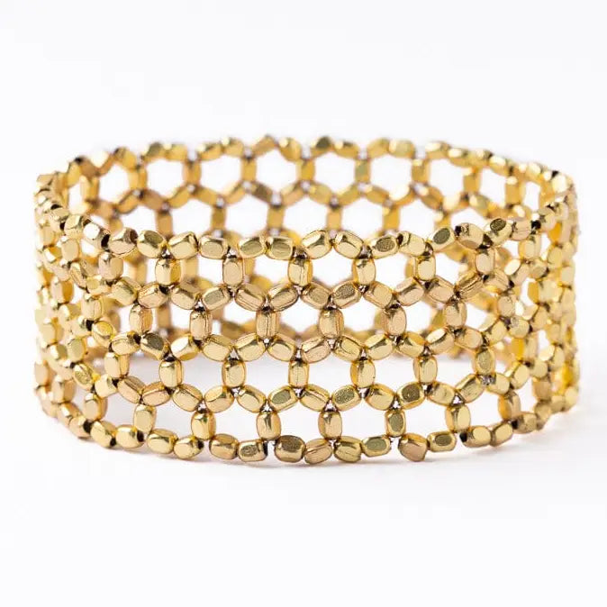 Gold Beaded Wide Stretch Bracelet