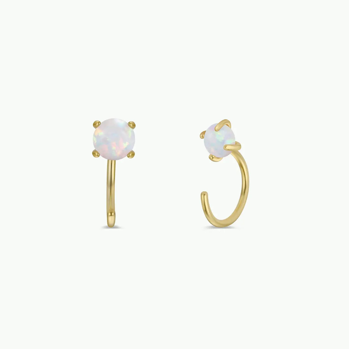 White Opal Huggie Gold Earrings