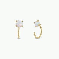 White Opal Huggie Gold Earrings