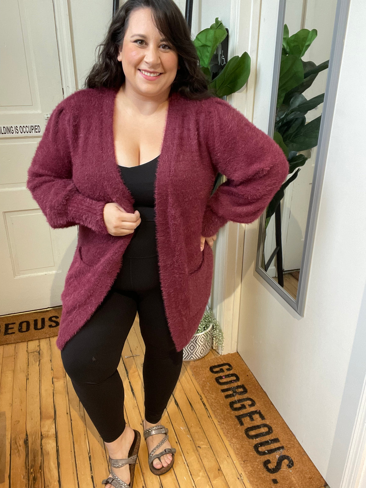 Fuzzy Mulberry Long Cardigan
