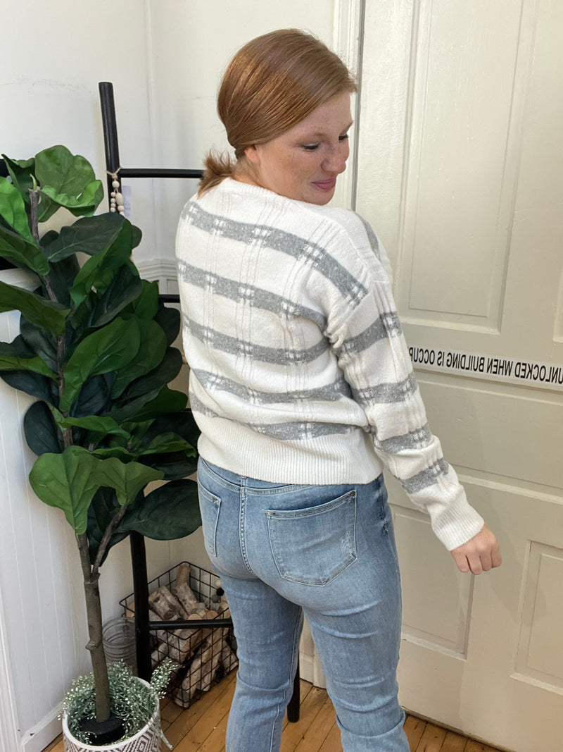 Soft Grey Stripe Knit Sweater