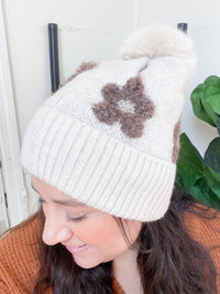 Retro Flower Pom Beanie