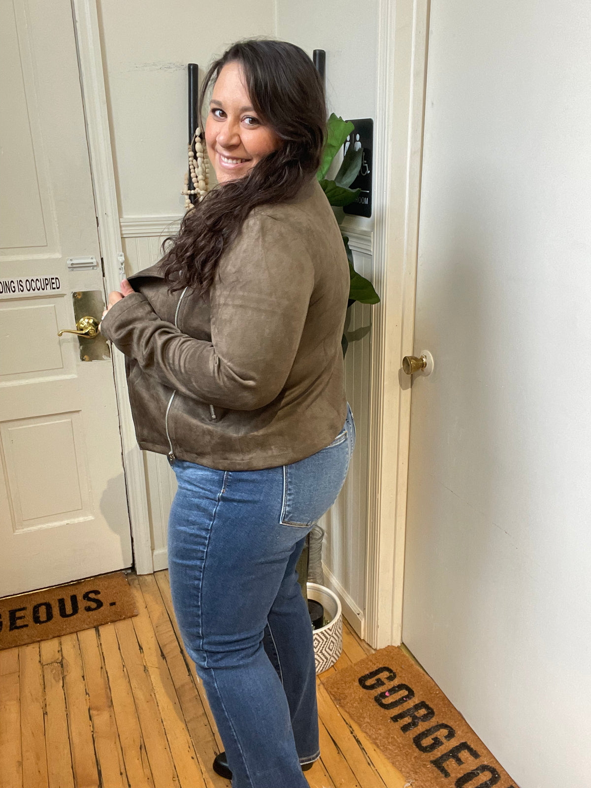 Audrey Olive Moto Suede Jacket