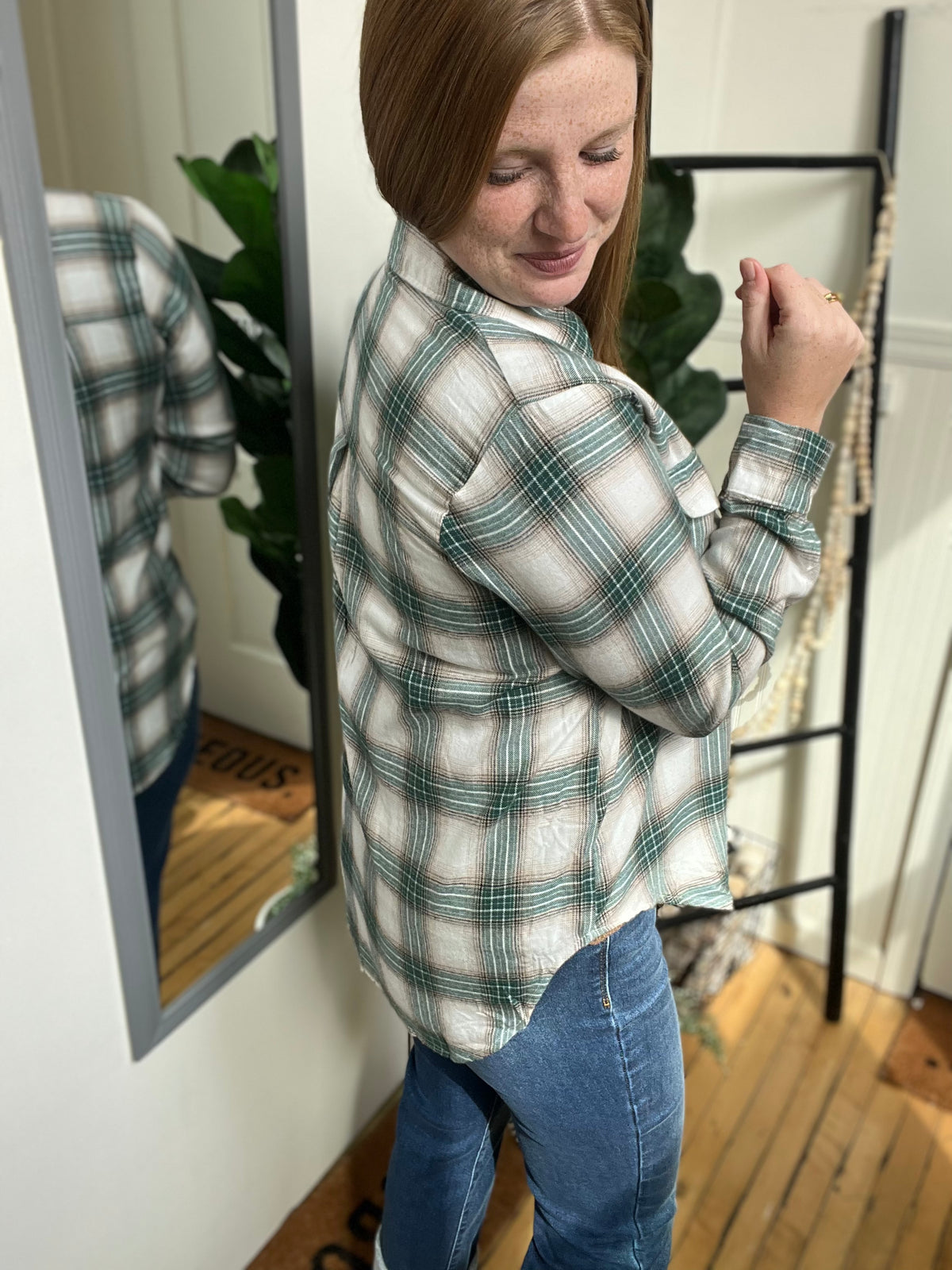 Soft Fern Button Up Plaid Top