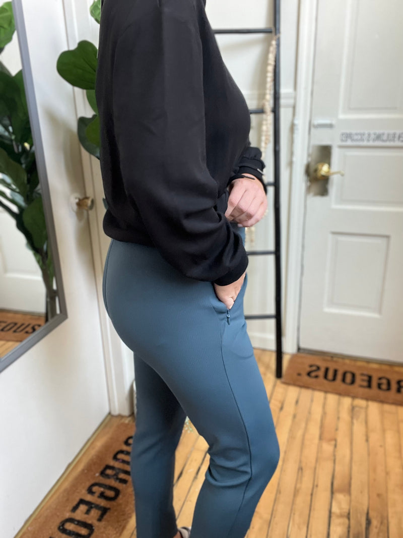 Teal Ribbed Tapered Pants