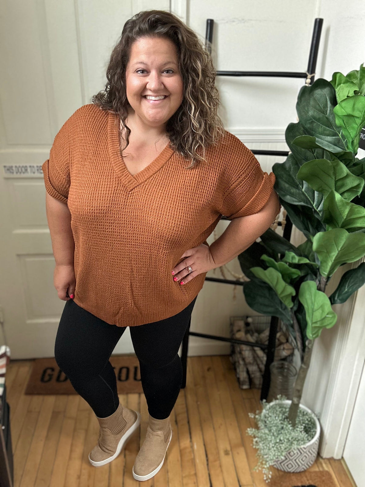 Rust Waffle Sweater