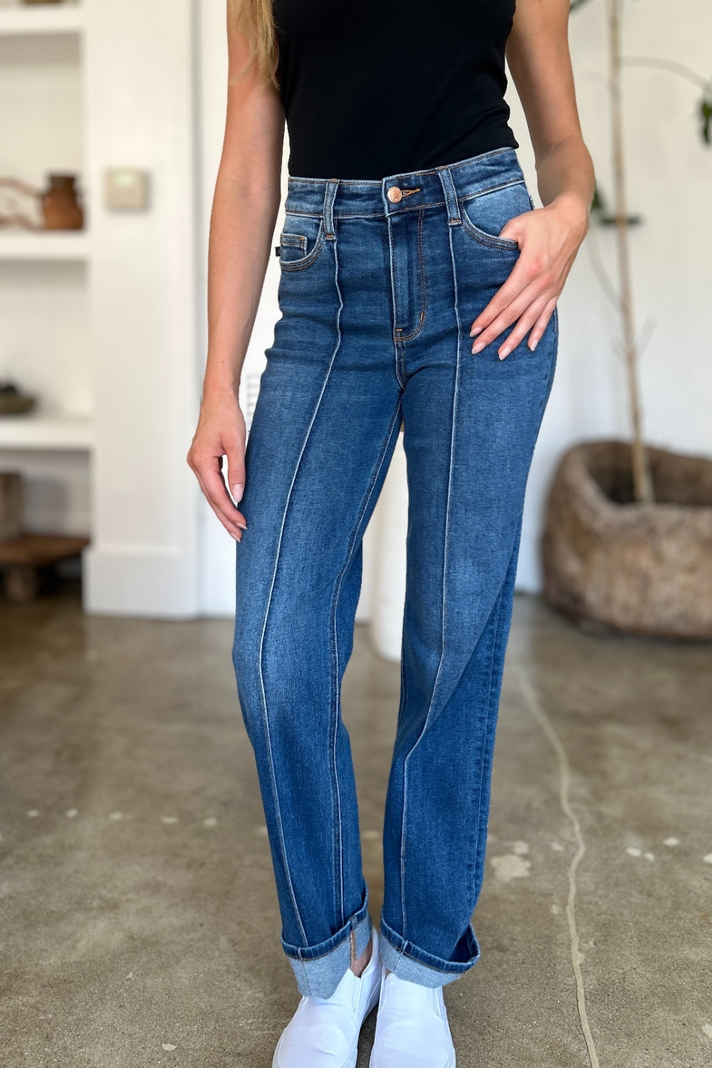 Online Exclusive JB High Waist Front Seam Detail Straight Jeans - DS