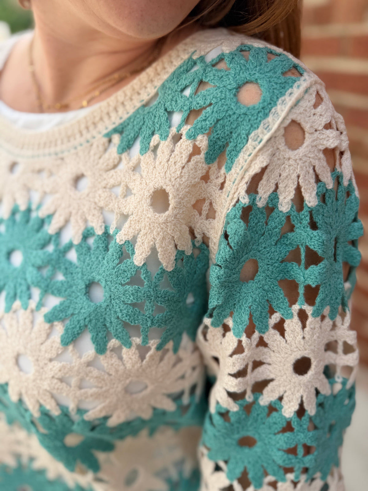 Sage Flower Crochet Knit Top