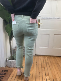 Distressed Soft Olive Skinny Crop Jeans