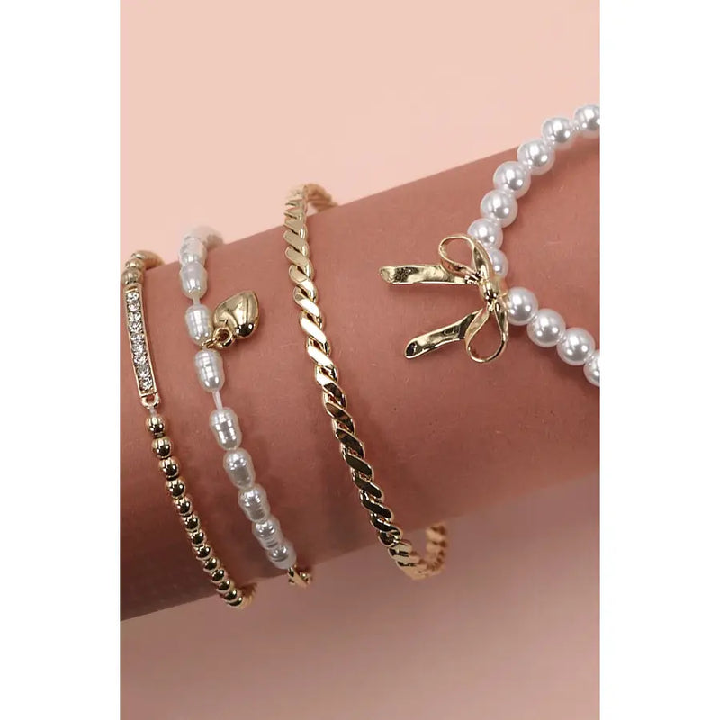 Bow Pearl Bracelet Set
