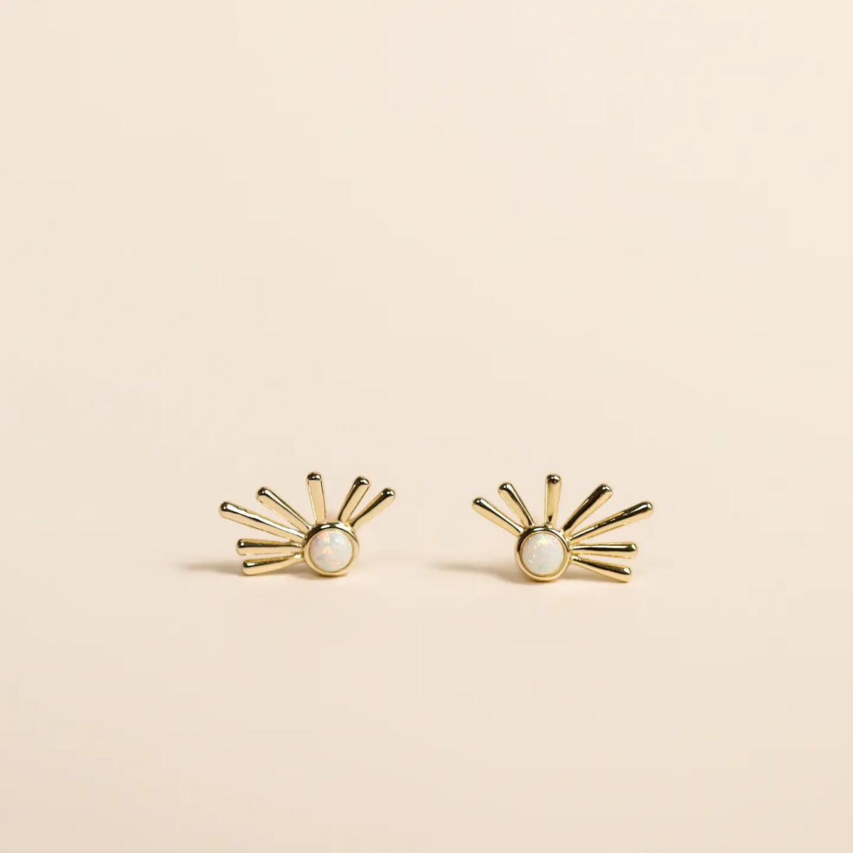 White Opal Sun Ray - Gold Earrings