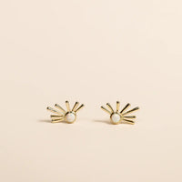 White Opal Sun Ray - Gold Earrings