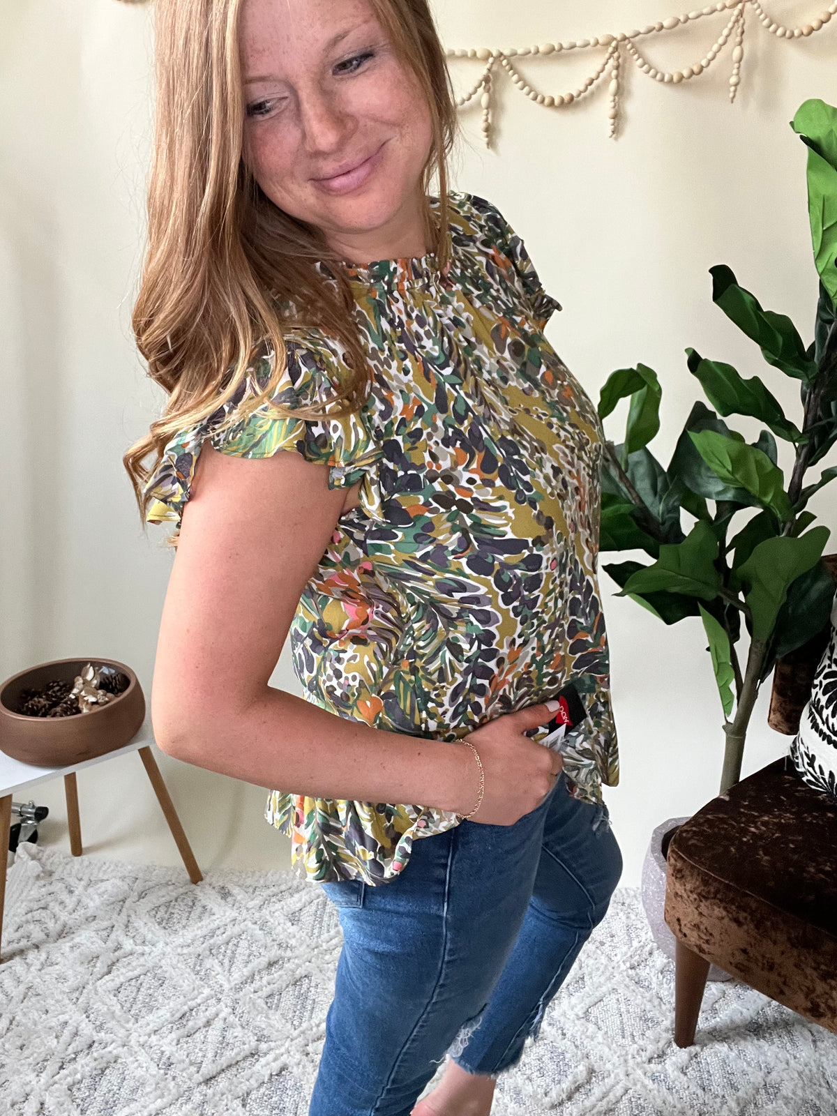 Ivy Green Mix Ruffle Top