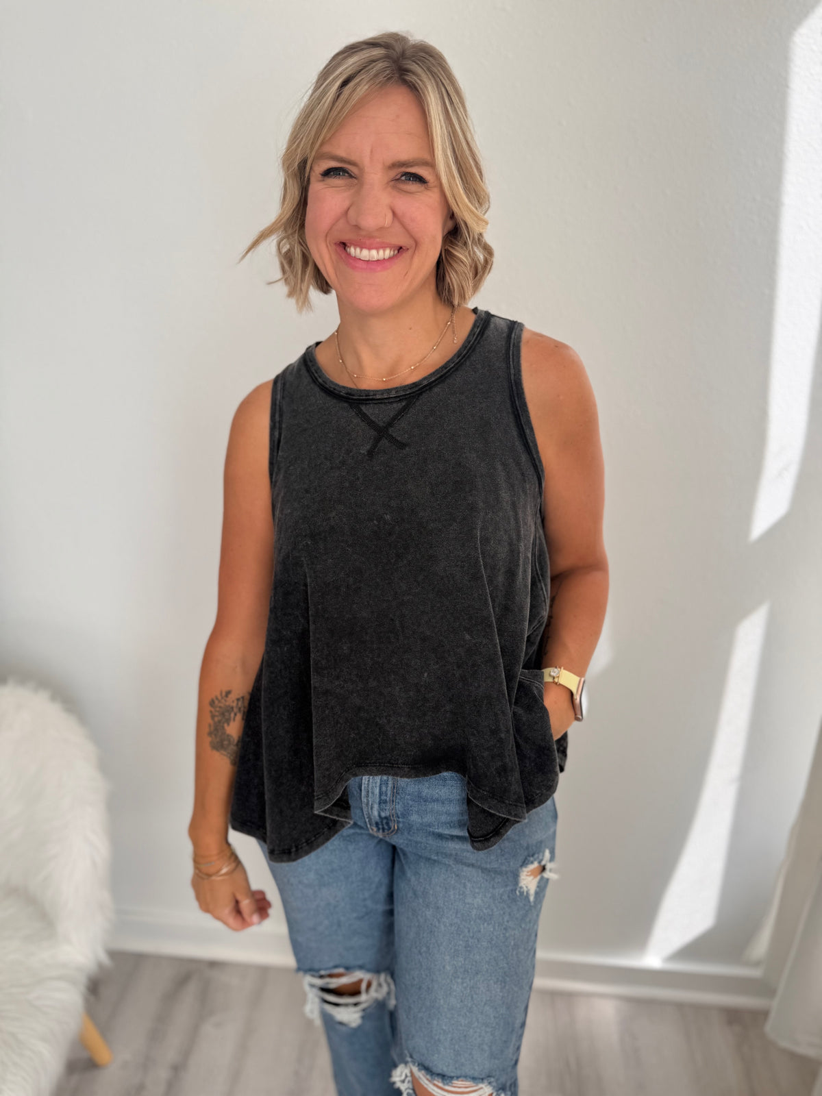 Washed Charcoal Breezy Tank