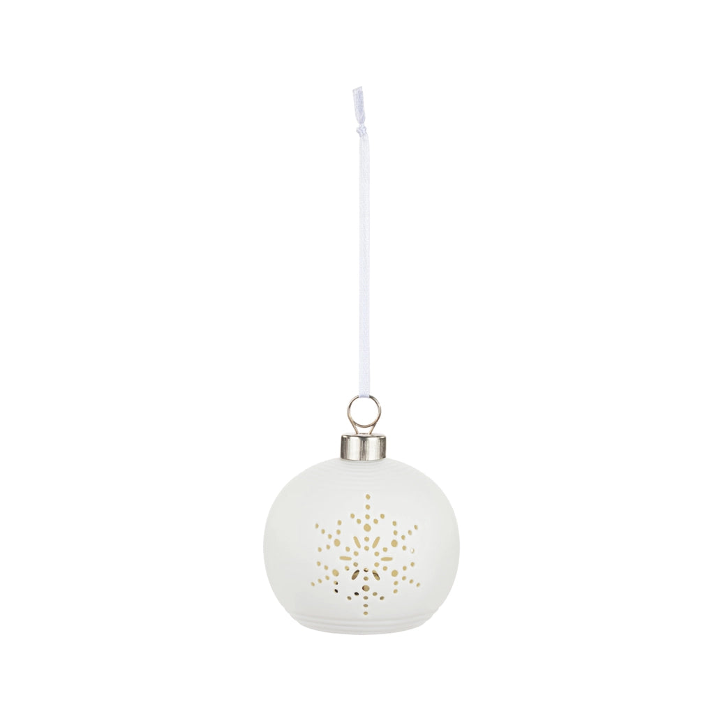 White Led Ceramic Round Snowflake Ornament
