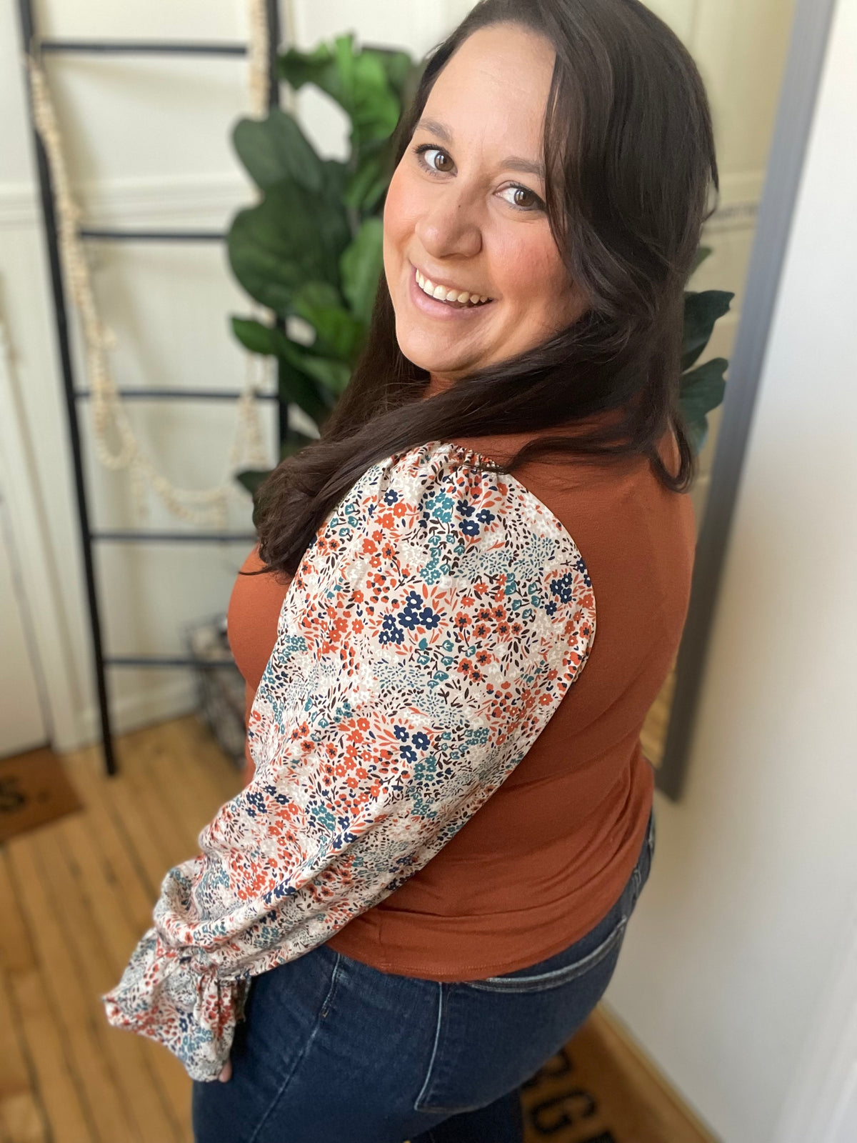 Copper Floral Sleeve Top