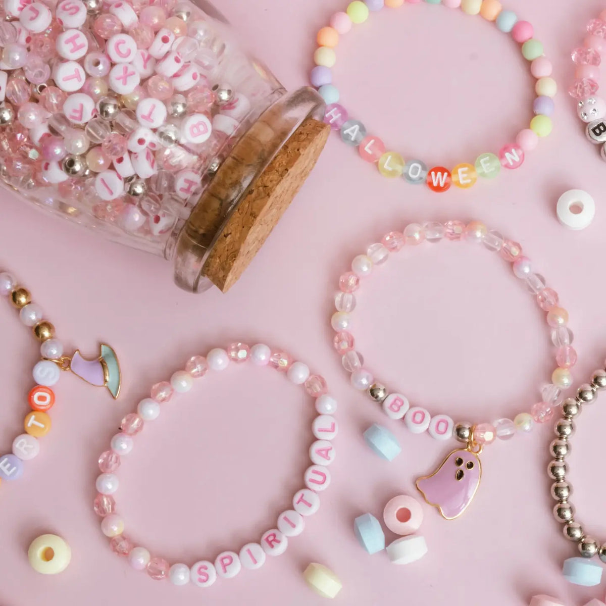 Boo Pastel Pink & Ghost Charm Diy Bead Jar