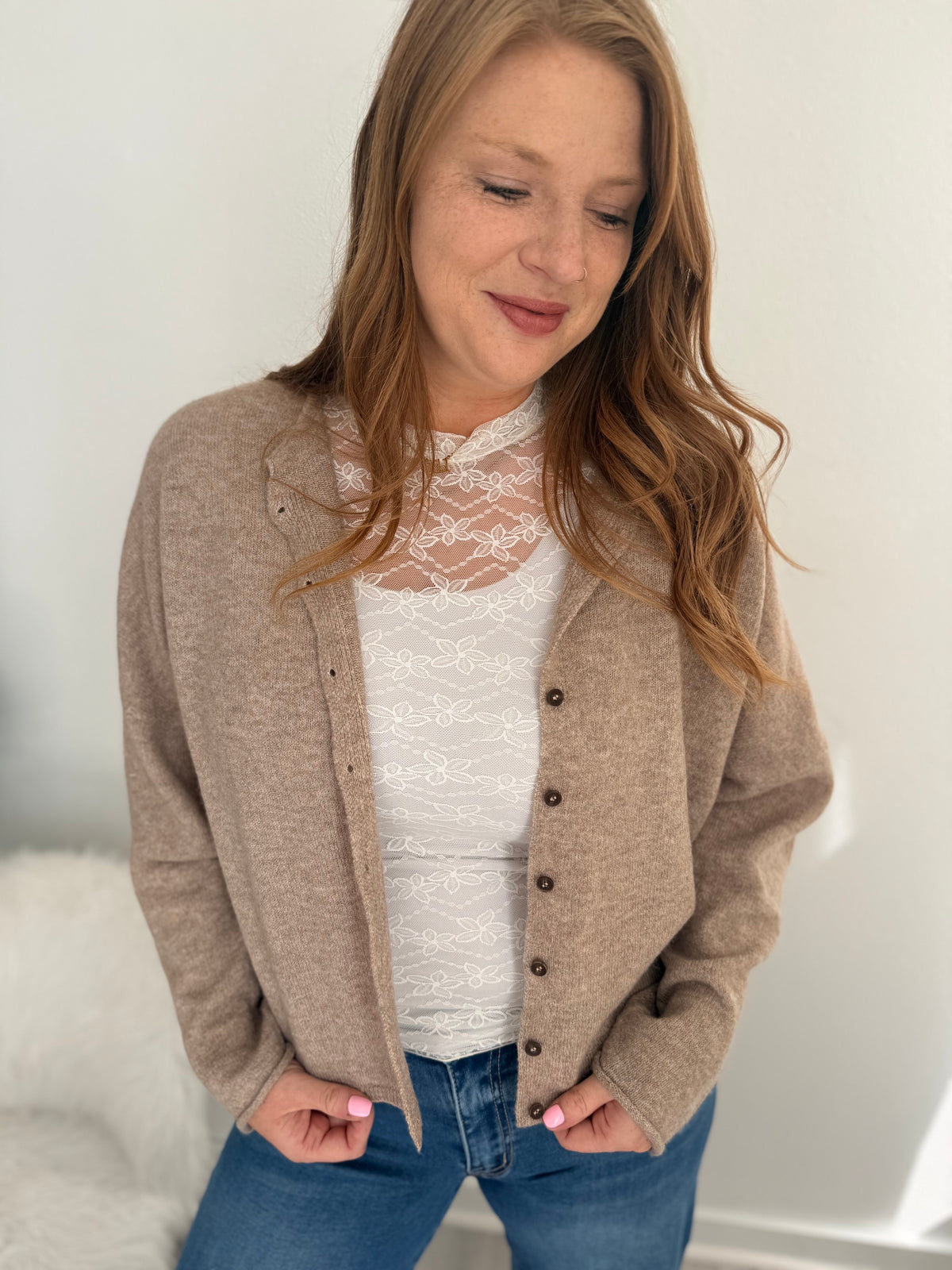 Ainsley Lightweight Knit Cardigan - Taupe