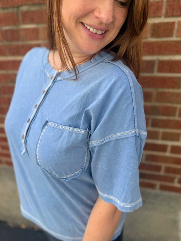 Blue Horizon Mineral Wash Oversized Top