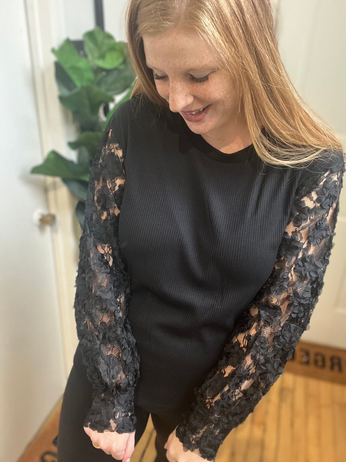 Roxey Black Textured Sleeve Top