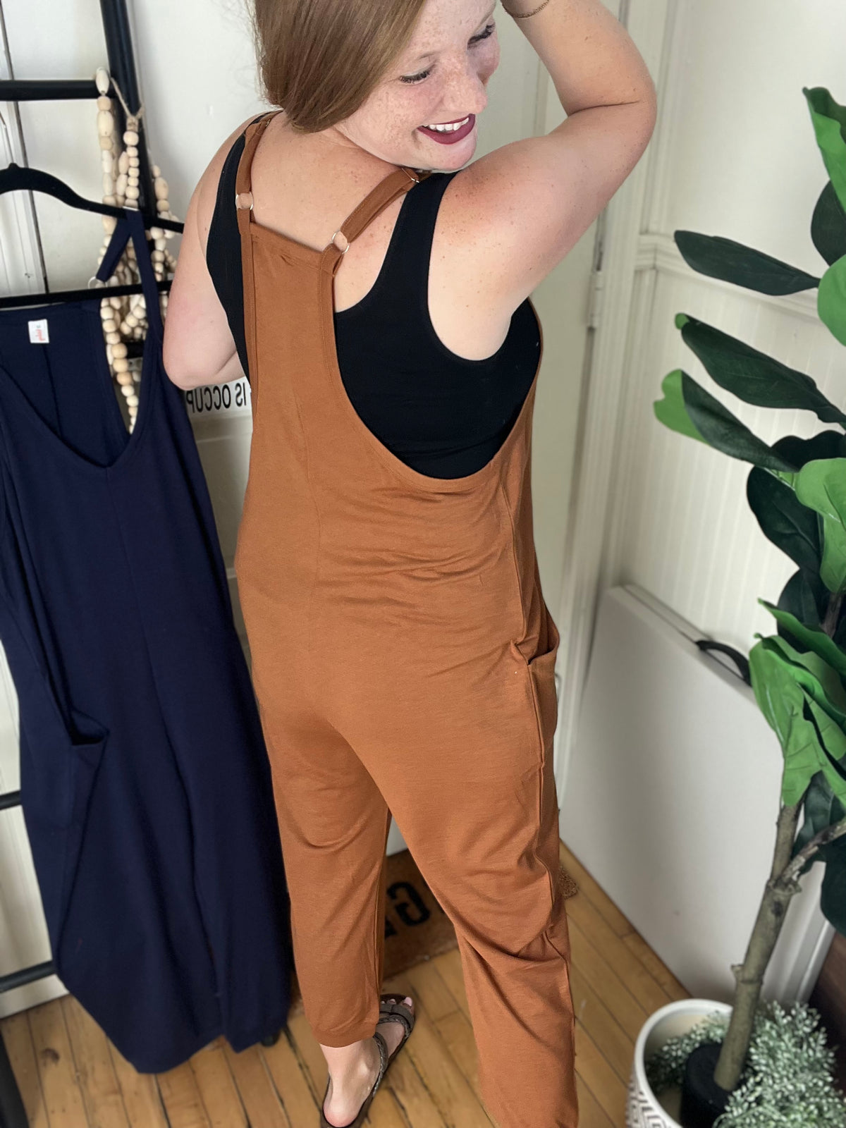 Sophie Slouch Romper - Camel and Navy