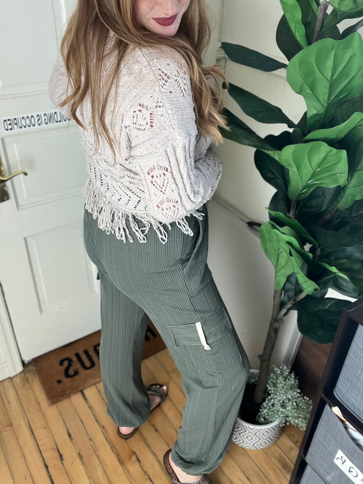 Olive Ribbed Cargo Pants